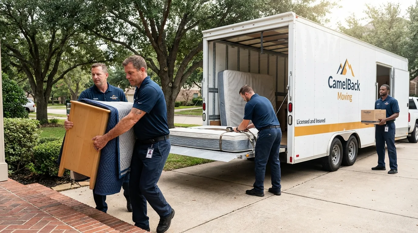 Crew loading residential truck for cross-state move from San Lorenzo, CA