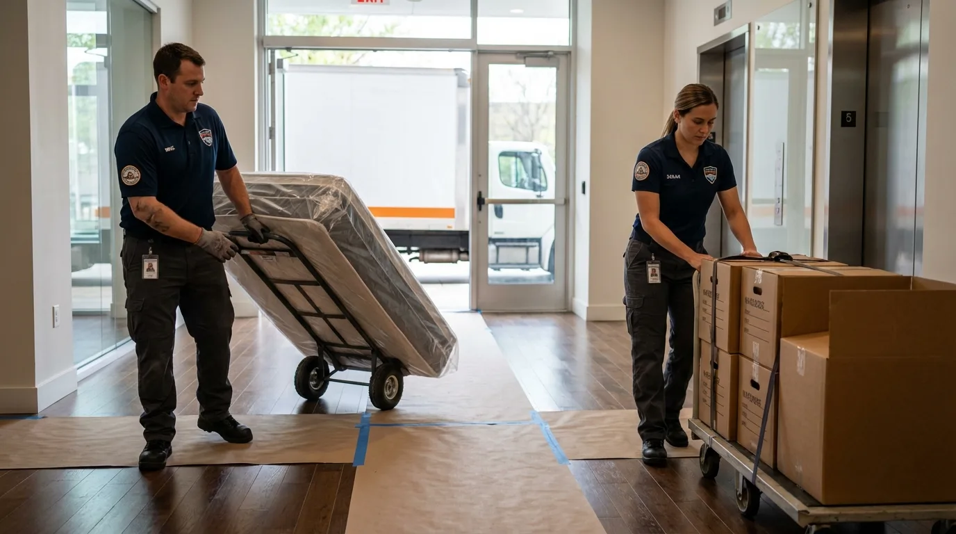 Professional apartment movers loading elevator in San Lorenzo, CA